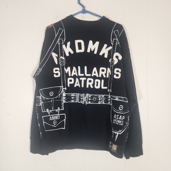 Vintage Akdmks ASAP Black White All Over Print Sweatshirt Size Large Rare